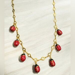 Vintage Joan Rivers Ladybug Necklace Gold Tone